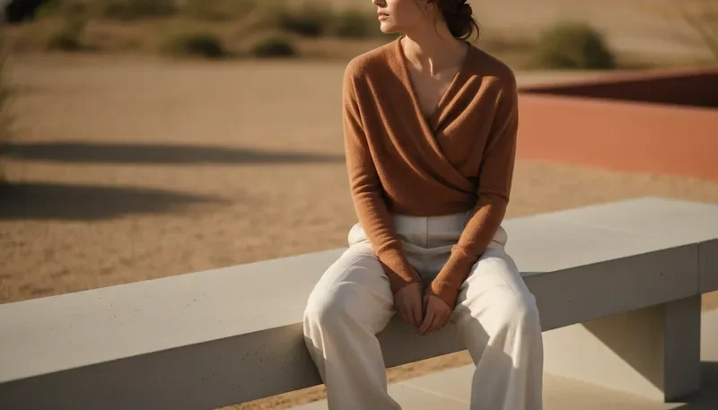 Campaign editorial — weekend softness fashion still in warm natural light