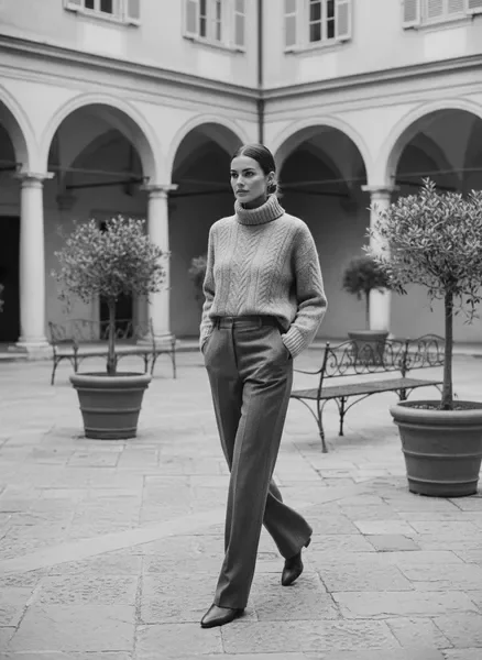 Roni's Clothings resort campaign — relaxed knits in European courtyards