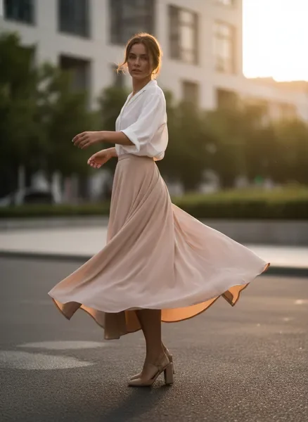 Flowing midi skirt in motion — editorial portrait